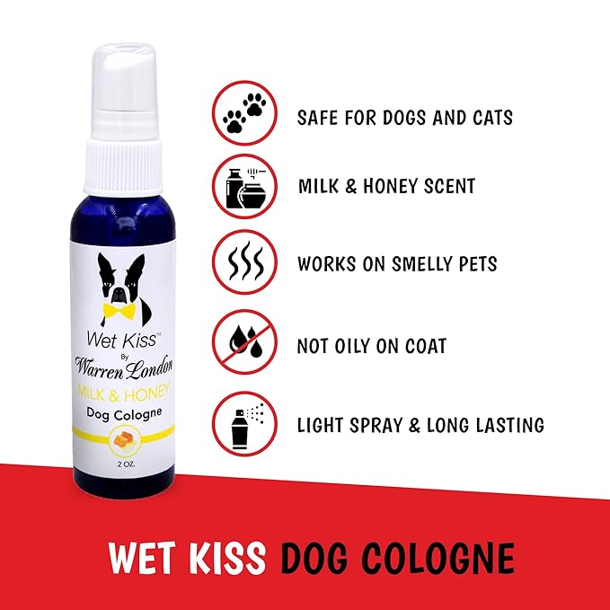 Warren London Wet Kiss Dog Cologne Spray – Milk & Honey | Pocket-Size 2 oz Odor Eliminator & Coat Freshener for Dogs & Cats
