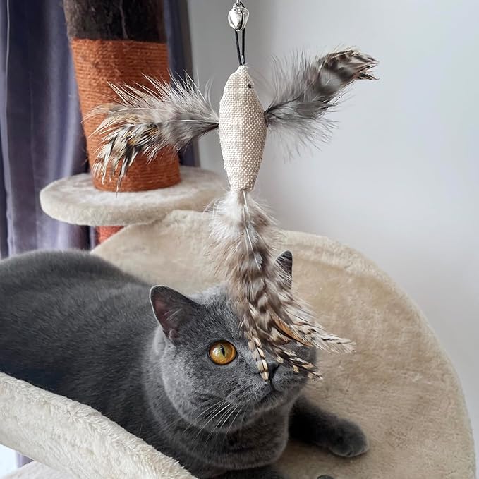 TTcat Feather Cat Toy Attachments,4 Pcs Simulation Flying Birds Refills, Cat Toys Replacement Feathers for Cat Kitten Wand.