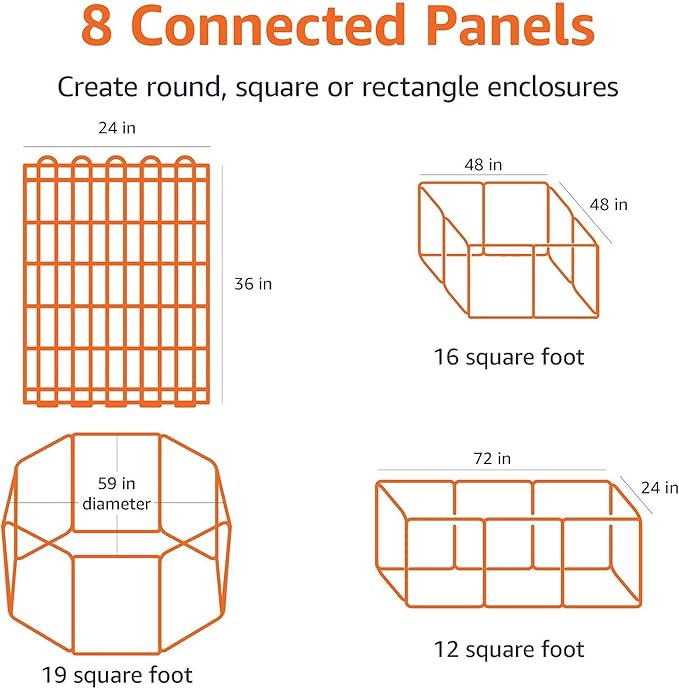 Amazon Basics Foldable Octagonal Metal Exercise Dog Playpen - Indoor/Outdoor, Single Door, Medium (8 Panels, 24 x 36), Easy to assemble and store, 36" - Medium, Black