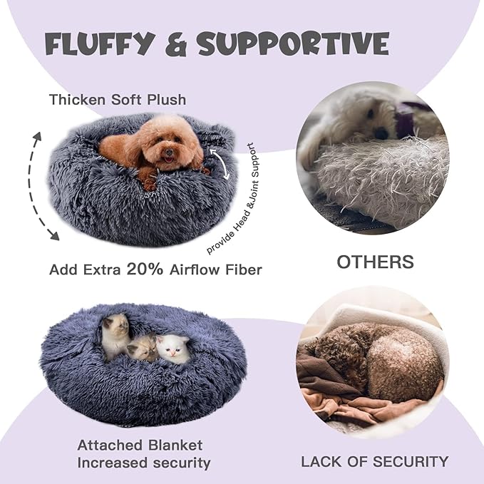 Himax Dog Beds for Large Dogs, Donut Dogs Beds with Blanket Attached, Calming Dog Bed Washable (20"/26"/35") Grey