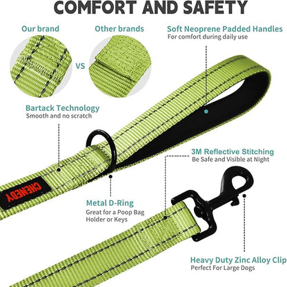 Dog Leash, Heavy Duty Dog Leash, Leashes for Large Breed Dogs, Double Handle Dog Leash, Reflective Training Lead, Perfect for Medium to Large Dogs(6FTlight Green)