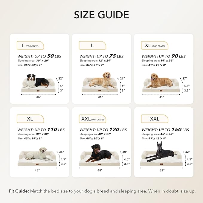 Casa Paw Orthopedic Dog Beds for Extra Large Dogs, Waterproof Egg Crate Foam XL Dog Bed with Sides 48x30Inch, Big Dogs Couch Beds with Removable Washable Cover and Nonskid Bottom, Beige