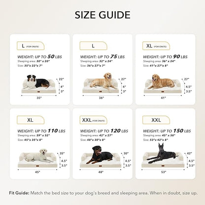 Casa Paw Orthopedic Dog Beds for Extra Large Dogs, Waterproof Egg Crate Foam XL Dog Bed with Sides 48x30Inch, Big Dogs Couch Beds with Removable Washable Cover and Nonskid Bottom, Beige