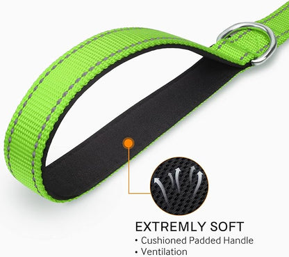 Joytale Double-Sided Reflective Dog Leash, 6 FT/5 FT/4 FT, Padded Handle Nylon Heavy Duty Leashes for Medium & Large Dogs Walking, Green, 5FT
