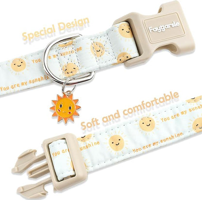 Faygarsle Sunshine Pattern Dog Collar, Adjustable Cotton Fabric, Cute Design for Small Medium Large Dogs S