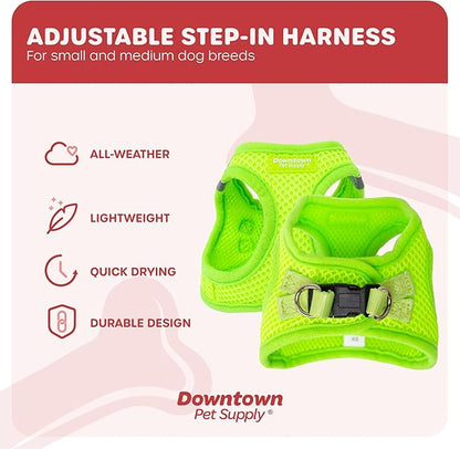 Downtown Pet Supply Step in Dog Harness for Small Dogs No Pull, X-Small, Atomic Yellow - Adjustable Harness with Padded Mesh Fabric and Reflective Trim - Buckle Strap Harness for Dogs