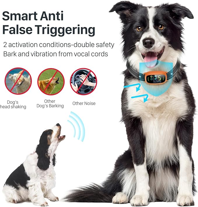 FAFAFROG Dog Bark Collar for Large Medium Small Dogs, Rechargeable Smart Bark Collar, Anti Barking Training Collar with 5 Adjustable Sensitivity Beep Vibration (Orange)