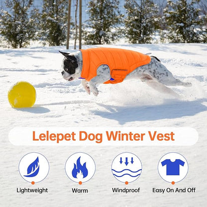 Lelepet Reversible Dog Coat Waterproof Dog Jacket Windproof Puffer Vest for Winter Warm Lightweight Coats for Large Dogs Adjustbale Hook & Loop Pet Apparel with Leash Hole, Golden Retriever, 3XL