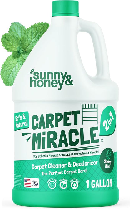 Sunny & Honey Carpet Cleaner Solution - Carpet Shampoo & Pet Stain Remover for Upholstery & Rugs - Works With Steam Cleaners (128 fl oz, Spring Mint Scent)