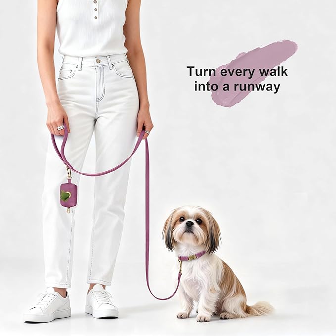 Didog Soft PU Leather Dog Collar, Stylish Quick Released Dog Collars for Small Dogs, Easy Clean Adjustable Pet Collar for Daily Walking, Purple, S Fit 10-16" Neck