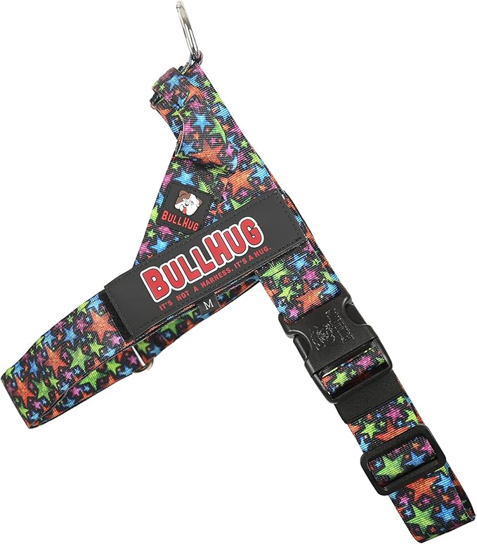 BULLHUG Adjustable Dog Harness– No Pull, No Choke – for English Bulldogs, French Bulldogs, Pugs & Broad-Chested Breeds – Easy, Safe Walks (Star Brights, Small)