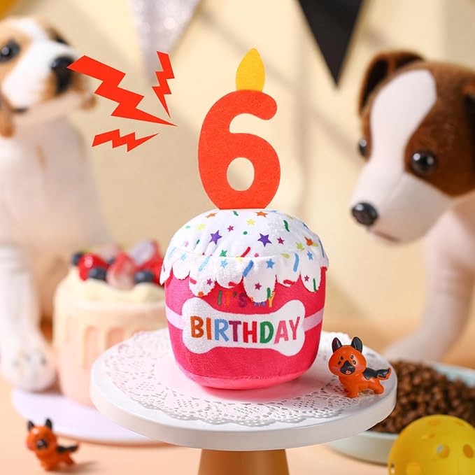 Dog Birthday Cake Toy Accessories for Girl Boy Gifts, Squeaky Plush Toy for Dog Birthday Party Decor Favor for Large, Medium and Small Dogs(6th,Pink)