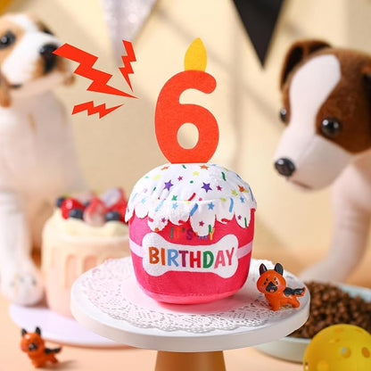 Dog Birthday Cake Toy Accessories for Girl Boy Gifts, Squeaky Plush Toy for Dog Birthday Party Decor Favor for Large, Medium and Small Dogs(6th,Pink)