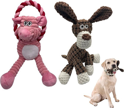 Plush Wrinkled Squeaky Dog Toy,2-Pack The Best Durable Teething Puppy Rope Chew Toy Keeps Them Busy Playing Hide-and-Seek Suitable for Puppy, Medium Dogs and Large Dogs (Pink & Gray)