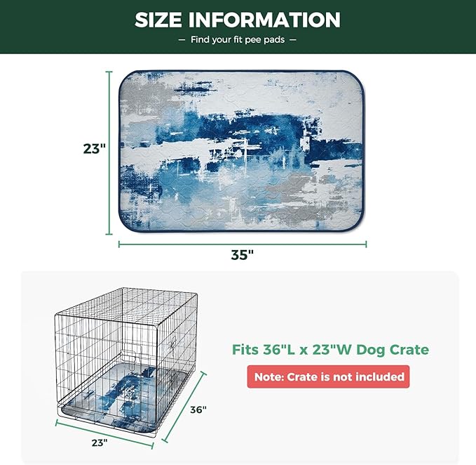 FXW Washable Pee Pads for Dogs, Puppy Pads with Super Absorbent, Specifically Designed for 36inch Cages, 23" x 35" Rectangle, Tie-Dye Blue, 2 Packs