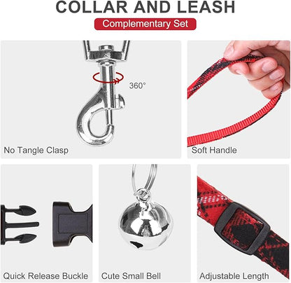 EXPAWLORER Classic Plaid Puppy Harness - Small Dog Harness and Leash Set - Dog Collar and Leash Set with AirTag Holder, Soft Padded Step in Dog Vest Harness No Pull Reflective for Outdoor, Red S