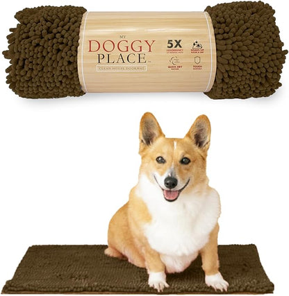 My Doggy Place Dog Mud Mat, 18" x 24" Brown – Thick Microfiber Entry Rug for Snow, Mud & Salt – Absorbent, Quick-Dry, Washer-Safe & Non-Slip, Small