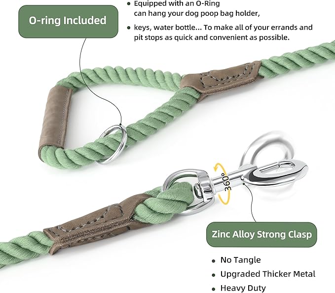 Mile High Life Dog Leash, Braided Cotton Rope Leashes with Leather Handle - Heavy Duty Metal Clasp, 4FT, 1/2" Thick - Wedding, Walking & Training Leash for Small Medium Large Dogs (Kashmir)