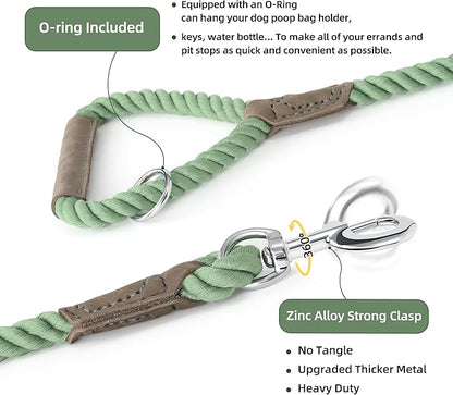 Mile High Life Dog Leash, Braided Cotton Rope Leashes with Leather Handle - Heavy Duty Metal Clasp, 4FT, 1/2" Thick - Wedding, Walking & Training Leash for Small Medium Large Dogs (Kashmir)