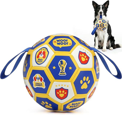 Vivifying Dog Toys Balls, Interactive World Cup Soccer Ball for Small Medium Dogs, Durable PU Enrichment Training Toy with Straps for Indoor and Outdoor Tug-of-War & Playing (6 Inches)