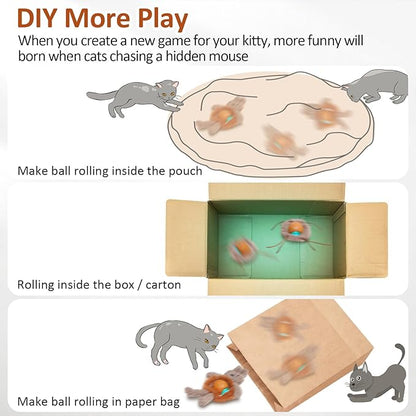 Interactive Cat Toys for Indoor Cats, Electric Cat Mouse Toy, Automatic Kitten Toys for Bored Indoor Adult Cats, Motion Activated, Fast Rolling On Carpet, USB Rechargeable