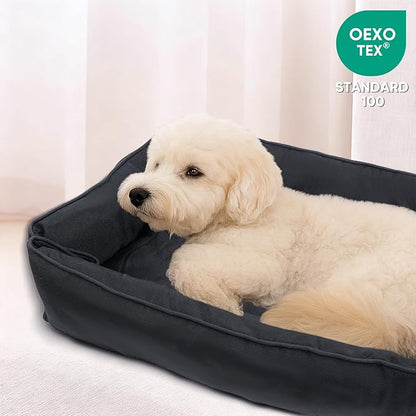 Waterproof Oxford Dog Bed, Foldable Crate Mat for Small Medium Dogs, Orthopedic Pet Cushion with PP Cotton, Chew Resistant, Anti-Slip Base, Indoor Outdoor Washable Portable Bed, Black