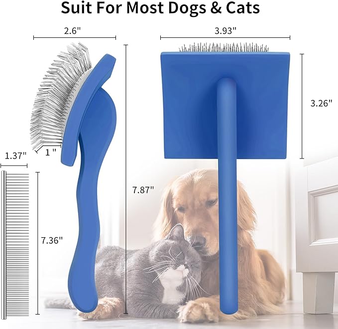 Slicker Brush for Dogs, Large Dog Brush to Long Haired Dogs for Goldendoodles Poodles Doodles Bernedoodles, Long Pin Grooming Kits to Dematting & Reducing Tangles and Fluff, Blue