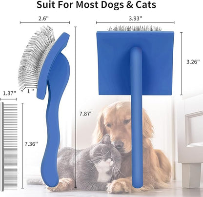 Slicker Brush for Dogs, Large Dog Brush to Long Haired Dogs for Goldendoodles Poodles Doodles Bernedoodles, Long Pin Grooming Kits to Dematting & Reducing Tangles and Fluff, Blue