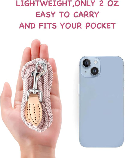 Mile High Life Small Dog Leash, Thin Lightweight Reflective Rope Leash with Genuine Leather Connection, Great for Small Medium Dogs (Pink, 72 Inch-1/3)