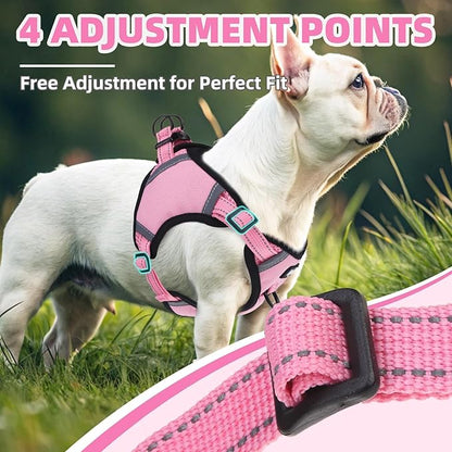 PUPTECK No Pull Dog Harness Small Medium Sized Dog, Adjustable Reflective Escape Proof Easy Control, Comfortable Soft Padded Step in Pet Vest Harness, Pink, M