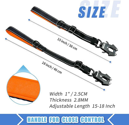 Strong Heavy Duty Dog Leash - Adjustable 15"-18" Reflective Nylon Training Leash with Padded Handle & Frog Clip, Traffic Control for Large Medium Dogs No Pull Walking Black Orange