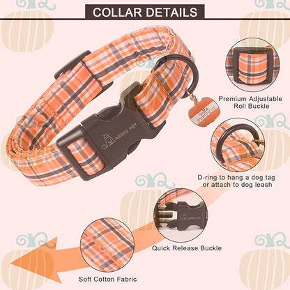 ARING PET Puppy Fall Dog Collar, Autumn Orange Black White Plaid Pet Collars for Small Medium Large Girl Boy Dogs Halloween-XS Size