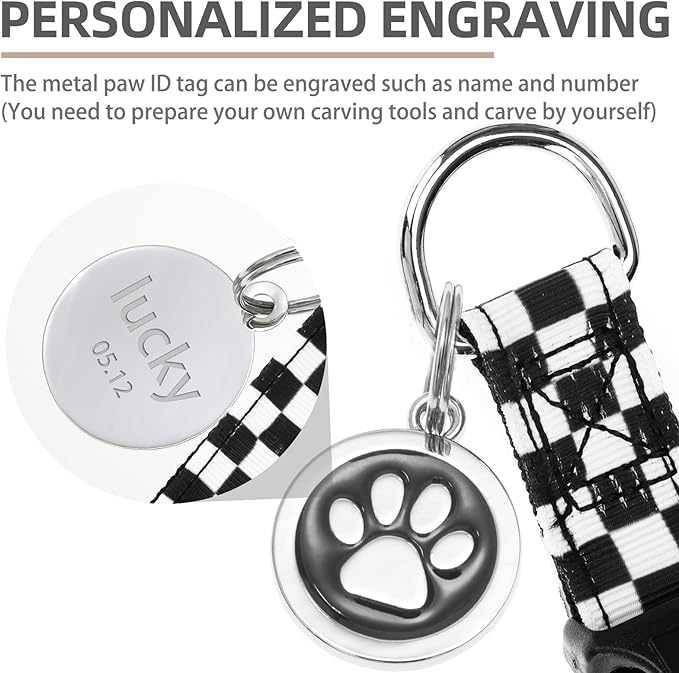 PUPTECK No Pull Dog Harness Soft Adjustable Basic Nylon Step in Puppy Vest Outdoor Walking with ID Tag, Checkered Black&White, M