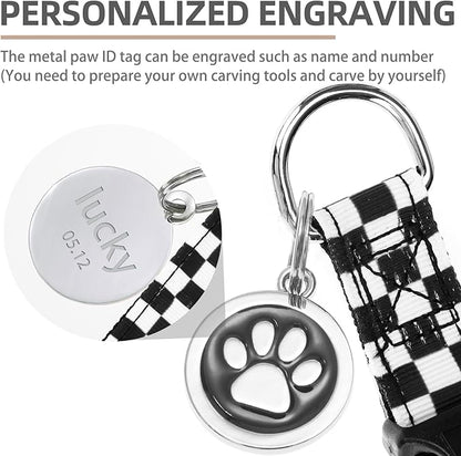 PUPTECK No Pull Dog Harness Soft Adjustable Basic Nylon Step in Puppy Vest Outdoor Walking with ID Tag, Checkered Black&White, M