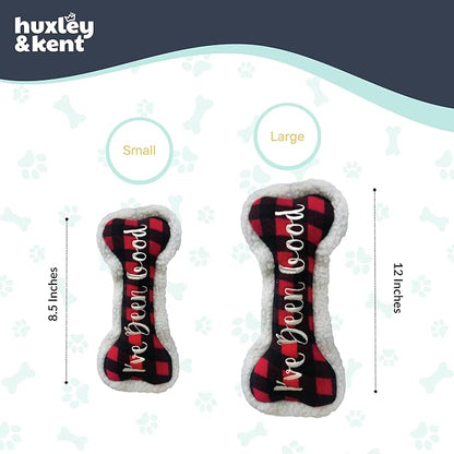 Huxley & Kent Funny Dog Toy w/Squeaker – Holiday Power Plush Squeaky Dog Toys for Small, Medium & Large Dogs – Soft Stuffed Animal for Indoor Play & Fetch - I've Been Good Bone, Large