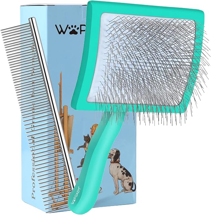 Slicker Brush for Dogs, Large Dog Brush to Long Haired Dogs for Goldendoodles Poodles Doodles Bernedoodles, Long Pin Grooming Kits to Dematting & Reducing Tangles and Fluff, Green