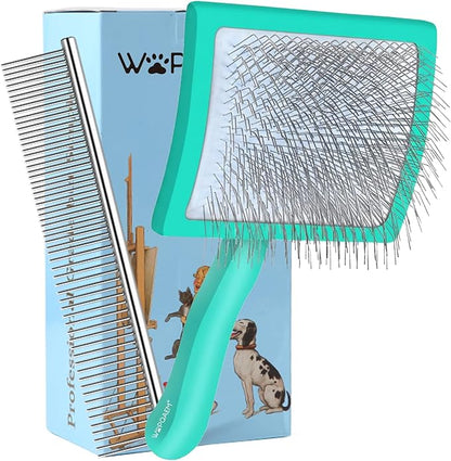Slicker Brush for Dogs, Large Dog Brush to Long Haired Dogs for Goldendoodles Poodles Doodles Bernedoodles, Long Pin Grooming Kits to Dematting & Reducing Tangles and Fluff, Green