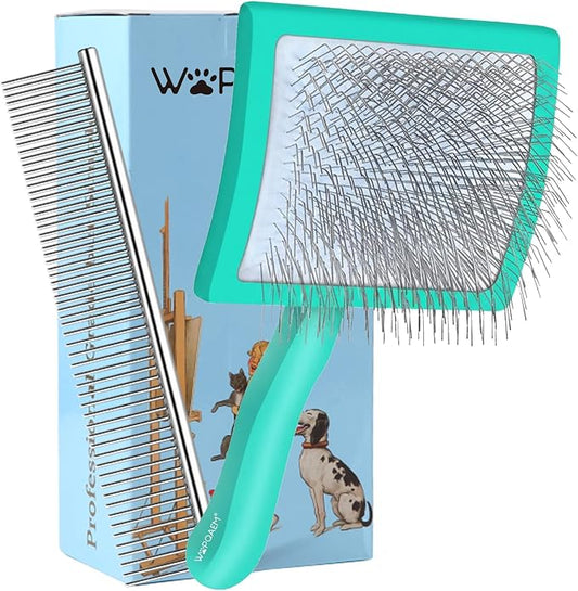 Slicker Brush for Dogs, Large Dog Brush to Long Haired Dogs for Goldendoodles Poodles Doodles Bernedoodles, Long Pin Grooming Kits to Dematting & Reducing Tangles and Fluff, Green