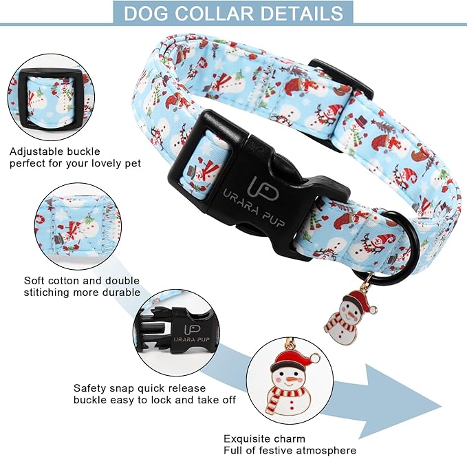 Christmas Snowman Dog Collar - Xmas Dog Collars with Cute Snowman Patterns - Soft, Adjustable, Ideal for Winter Holidays S