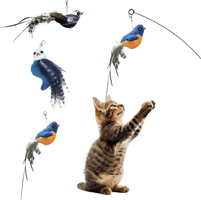 CUTIE PAW PAL Chirping Bird Replacement Heads for Cat Toys - Set of 3 - Realistic Calling Bird Sounds, Vibrant Feather Designs, Easy Clip-On for Endless Fun