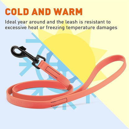 Dogline Biothane Waterproof Dog Leash Strong Coated Nylon Webbing with Black Hardware Odor-Proof Easy to Clean High Performance for Small or Large Dogs Made in USA 4 or 6 ft Lead, Coral