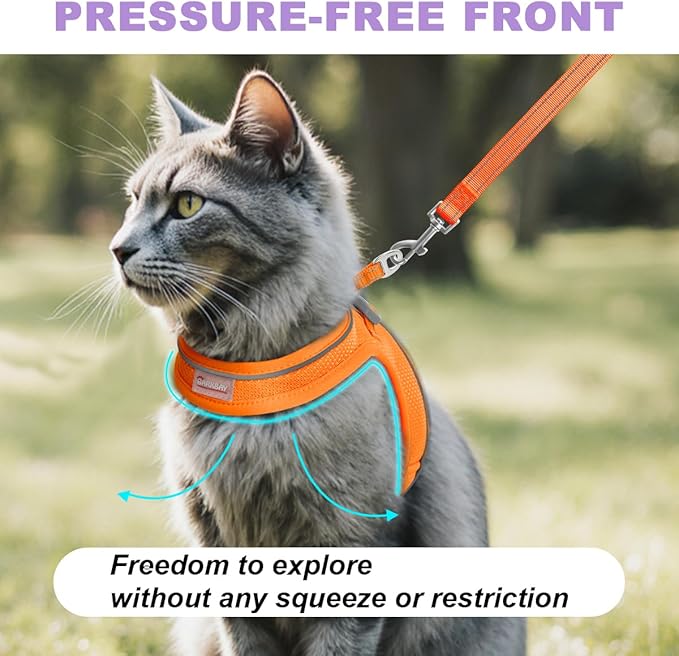 Cat Harness and Leash Set,Escape Proof Kitten Harness,Step in Adjustable Soft Lightweight,Easy Control,Reflective Strips Comfortable for Walking Travel(Orange,XXXS)