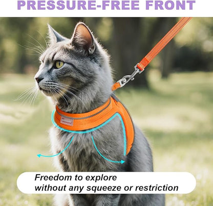 Cat Harness and Leash Set,Escape Proof Kitten Harness,Step in Adjustable Soft Lightweight,Easy Control,Reflective Strips Comfortable for Walking Travel(Orange,XS)