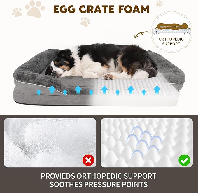 Orthopedic Dog Bed for Medium and Large Dogs Pet Bed with Sides Waterproof Dog Couch with Washable Removable Cover and Egg Crate Foam Pet Sleeping Mat with Anti-Slip Bottom