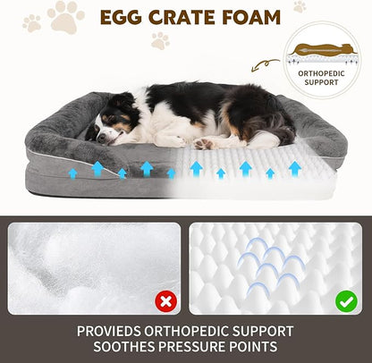 Orthopedic Dog Bed for Medium and Large Dogs Pet Bed with Sides Waterproof Dog Couch with Washable Removable Cover and Egg Crate Foam Pet Sleeping Mat with Anti-Slip Bottom