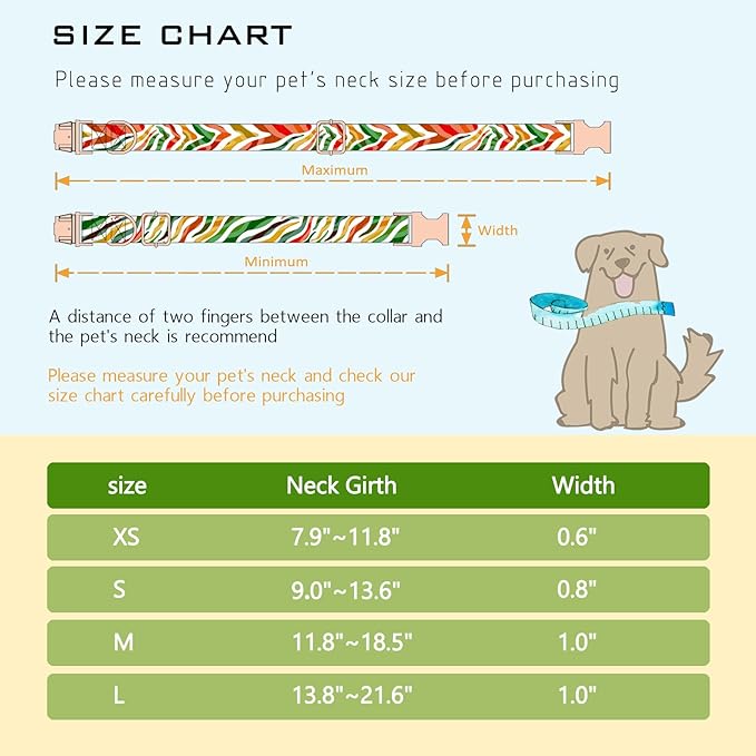 Faygarsle Multicolor Pattern Dog Collar for Small Medium Large Dogs Cute Puppy Collars for Female Dogs for Summer Spring Wedding Necklace Girl Dog Collar S