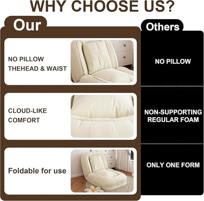 KEIKI Upholstered Human Dog Bed for Adults, Foldable Corduroy Lazy Sofa Bed with 5 Adjustable Positions and 2 Pillows, Giant Human Size Dog Bed for People, Off White