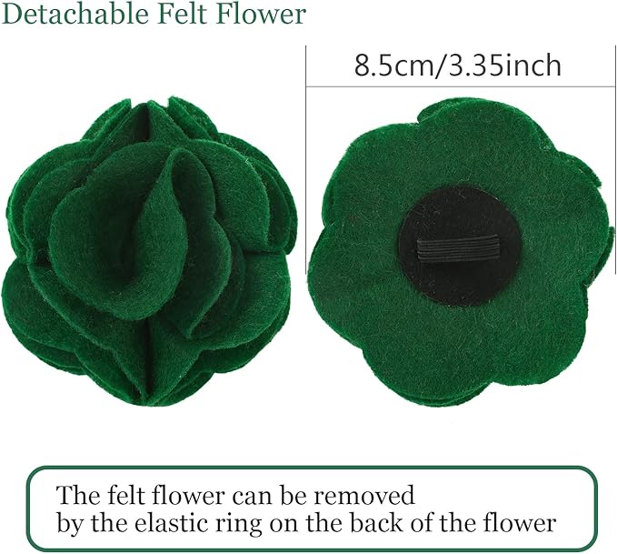 ARING PET Velvet Dog Collars, Dark Green Soft Pet Collar with Detachable Felt Flower Metal Buckle for Puppy Small Medium Large Boy Girl Dogs-XL