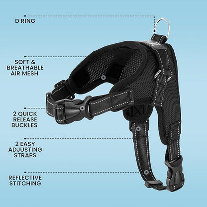 No Pull Reflective Adjustable Dog Harness With Handle- Comfortable Soft All Weather Mesh, Easy On Puppy Harness For Small Medium and Large Dogs (Black) X-Large