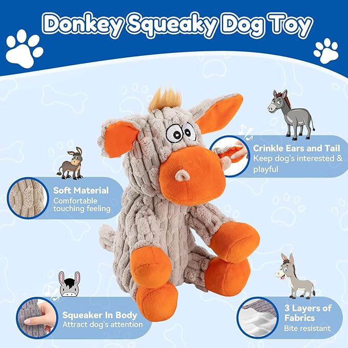 Squeaky Dog Toys, Tough Chew Toys for Dogs, Crinkle Interactive Squeaky Stuffed Dog Toy for Small Medium Large Breeds, Plush Dog Toy to Keep Them Busy, Pet Toys for Dogs
